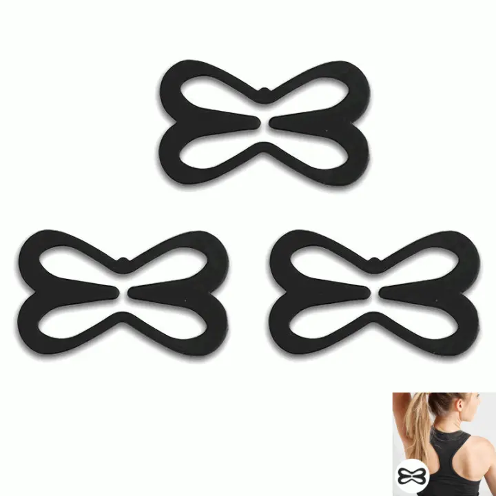 IMAXWAVE Set de 3 Clips para Sujetador en Forma de Mariposa - Clips para espalda cruzada - Convierte tus Tirantes en Espalda Cruzada - Clips para espalda cruzada - Clips para unir tirantes (Negro) - 1