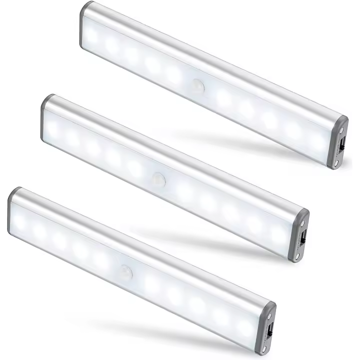 Set 3 lámparas de 10 Ls, inalámbricas, recargables por USB, magnéticas, sensor de movimiento, 2 modos de iluminación, portátiles. Gabinete de emergencia para niños - 1