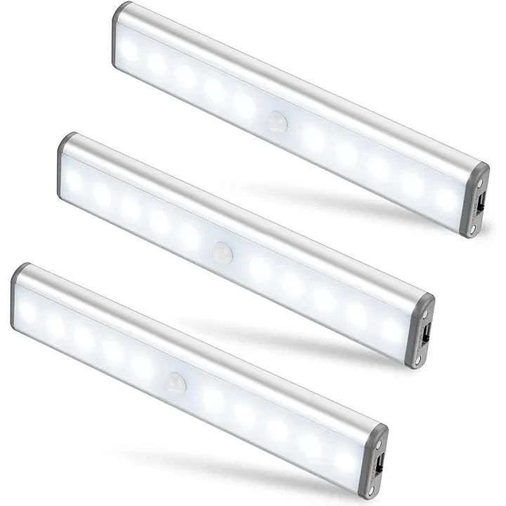 Juego de 3 lámparas de 10 LED, inalámbricas, recargables por USB, magnéticas, sensor de movimiento, 2 modos de iluminación, portátiles. Luz de armario, luz de emergencia, luz de noche para niños, luz adicional - 1