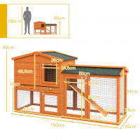 PawHut Conejera de Madera 150x45x85 cm Jaula para Conejos Grande con Techo Asfáltico Bandeja Extraíble y Escalera para Exterior Natural - details 2