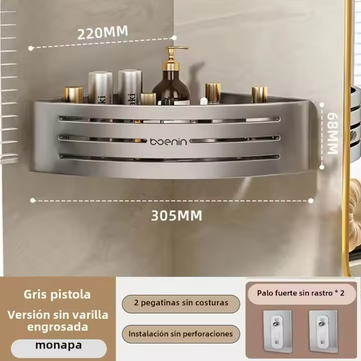 Estante De Rincón Para Baño Con Gancho Y Barra De Toallas De Aluminio No Perforado Organizador De Espacio Para Ducha Montaje En pared - 1