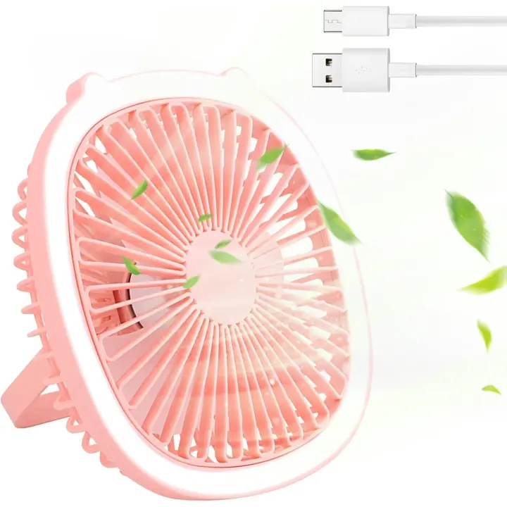 Ventilador Camping with Luz LED, Ventilador de Mesa USB Recargable, Ventilador Exterior Portátil, Ventilador de Tienda de 3 Velocidades PARA EL Hogar, Oficina, Gimnasio, Pesca, Camping(Rosa) - 1