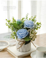 Conjunto de Flores Artificiales - Jarrón de Cerámica con Cuerda de Yute, Rosas y Plantas Falsas para Decoración del Hogar - details 9