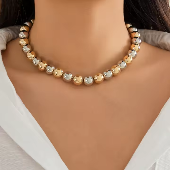 Collar Corto De Bolas Grandes Para Mujer Accesorio De Cuello Con Cadena Joyería De Moda 2024 Pulsera Encantos Tendencia - 1