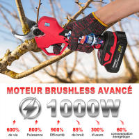 Tijeras de podar eléctricas sin escobillas, herramienta de corte de ramas de árboles frutales de jardín con 2 baterías de piezas, Tijeras de podar，1000W， 50mm， Compatible con batería Makita - details 4
