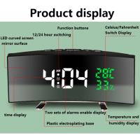 Reloj De Alarma Multifuncional Con Pantalla Curva LED Espejo Mostrador De Tiempo Temperatura Y Humedad DC De Inserción - details 6