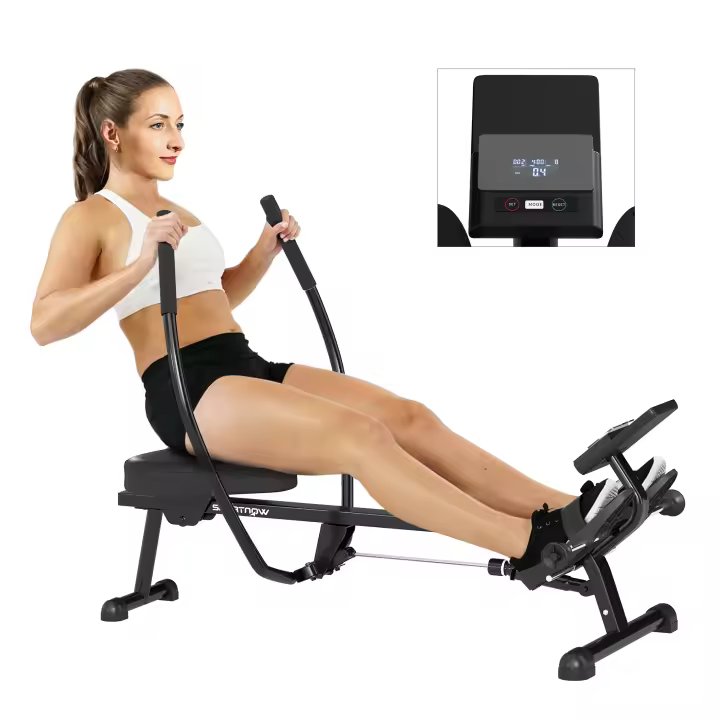 SPORTNOW Máquina de remo hidráulica de 12 niveles, máquina de remo para interiores, máquina de remo de fitness con pantalla LCD y pedal antideslizante, capacidad máxima de 130 kg, entrenamiento cardiovascular en casa, color negro - 1