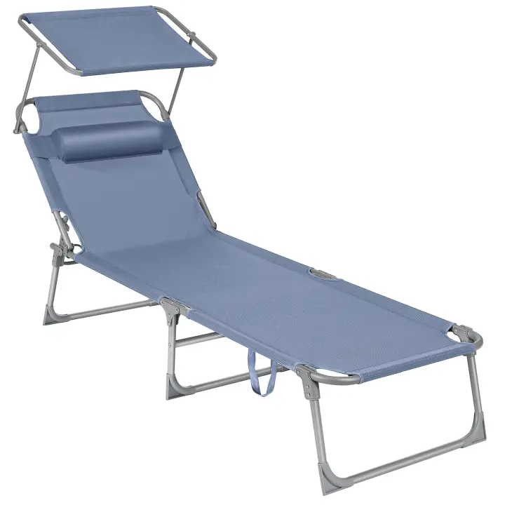 SONGMICS Tumbona, Tumbona Reclinable, 193 x 53 x 29 cm,Carga de 150 kg, con Reposacabezas de Protección Solar y Respaldo Reclinable, para Terraza, Piscina, Jardín, Azul/Gris Claro/Gris Oscuro/Color Topo/Negro/Rojo - 1