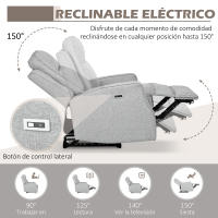 HOMCOM Sillón Reclinable Eléctrico Sillón Relax de Salón con Reclinación hasta 150° Reposabrazos y USB Carga 136 kg Sofá Reclinable para Salón Oficina Dormitorio 84x92x104 cm Gris - details 3