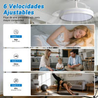 Lámpara de techo con ventilador invisible inteligente (ventilador de 30 W + luz de 60 W 5600 lm), control remoto silencioso, 6 velocidades ajustables, 3 temperaturas de color, motor reversible, para dormitorio y sala de estar. - details 5