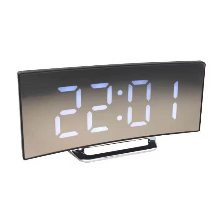 Reloj De Alarma Digital LED Con Espejo Pantalla Curva Para Estudiantes Dormitorio Sala De Estar Oficina Escuela Función De Sueño Temperatura - 1