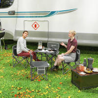 Outsunny Conjunto de Mesa y Sillas de Camping Mesa Plegable Portátil Camping con Sillas Incluye 1 Mesita 55x51x50 cm y 4 Sillones Plegables con Bolsillos Laterales y Bolsa de Transporte Gris Oscuro - details 1