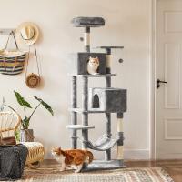 Torre de gatos multinivel en gris claro, con vivienda, cama y rascador integrados - details 3