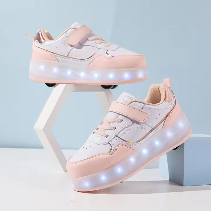 Patines de ruedas con luz LED para niños y niñas con 4 ruedas, zapatos unisex informales luminosos para exteriores, talla verdadera, parte superior de malla, - 1