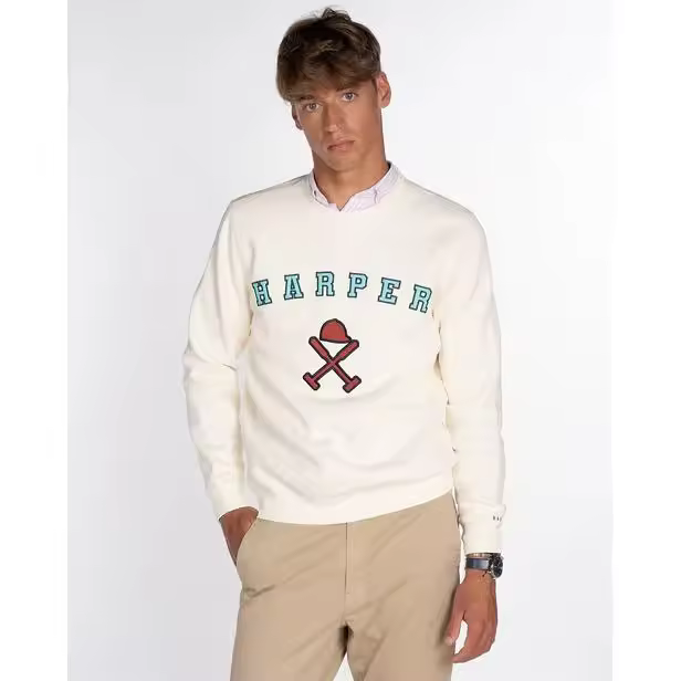Sudadera Retro Raw - Harper & Neyer - Sudadera retro logo central letras Harper. Color crema crudo claro - 1