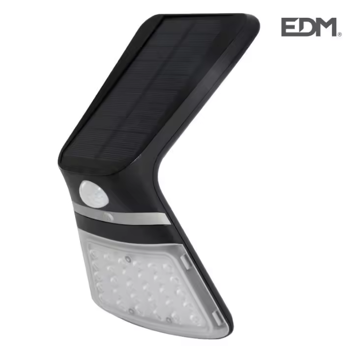 Aplique solar 3.5w 430lm recargable sensor presencia 2 8m Color Negro 10.5x13cm EDM - 1
