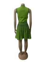 Vestido Mini De Oficina Para Mujer Estampado Y Elástico De Tenis Con Cuello Redondo Y Falda Plisada Casual Middle Age Polyester - details 56