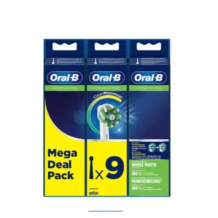 Oral-B Recambio Cross Action para Cepillo de Dientes Eléctrico, Blanco - Pack X9 - 1