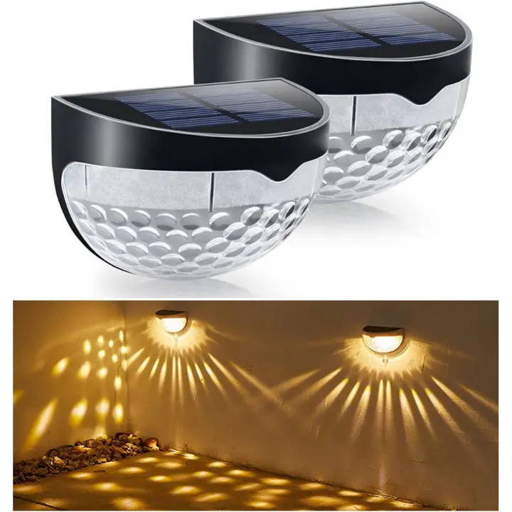 Paquete de 2 luces solares para cerca, luces solares para patio, luces de pared para exteriores, luces decorativas para escalones, luces impermeables para cerca para jardín, porche, escaleras, piscina, patio (blanco cálido) - 1