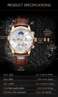 Reloj LIGE Para Hombre Militar Moda Cronógrafo Deportivo Impermeable Con Fase Lunar Cuarzo Cuero Resistente Al Choque Display De Roman Numeral - details 3