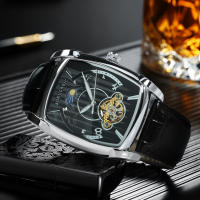 Reloj De Pulsera Mecánico De Lujo Para Hombres Con Fase De La Luna Y Tourbillon Cuarzo Skeleton Automático Manos Luminosas Correa De Cuero Tonneau Resistantes Al Choque Y Agua - details 3