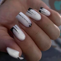 Kit De Uñas Postizas De Presión Para Mujeres Y Niñas 24 Piezas Juego De Uñas Postizas Cortas Cuadradas Con Diseño De Flores Geométricas Y Brillo Moda Oficina - details 6