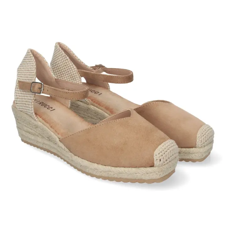 PuntoSalao Sandalias de cuña baja en yute cierre hebilla para mujer color taupe VRA-693 - 1