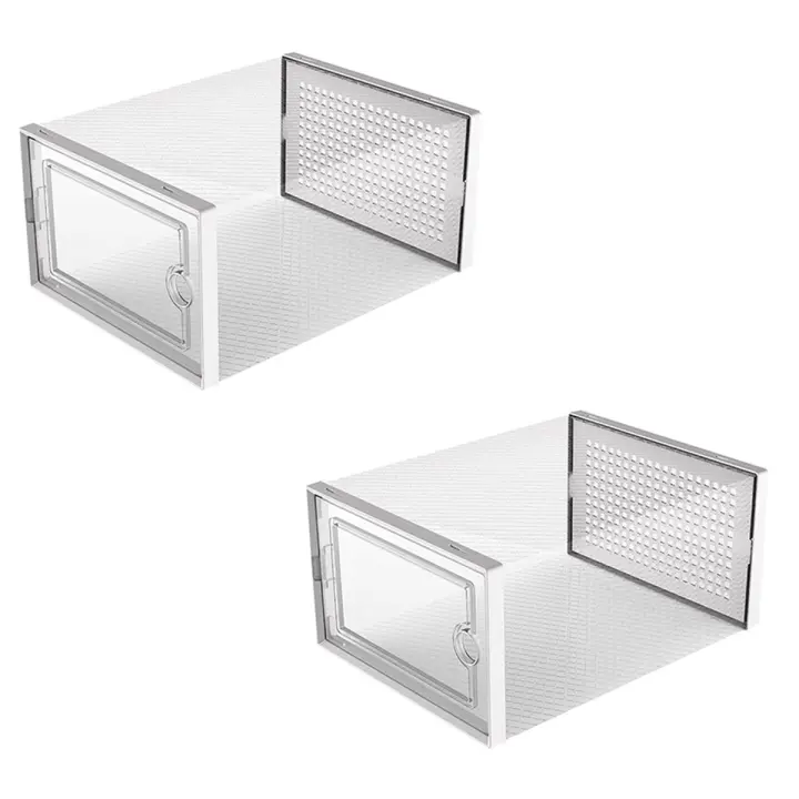 Caja de almacenamiento de zapatos, contenedores organizadores apilables de plástico duro, transparente, blanco - 1