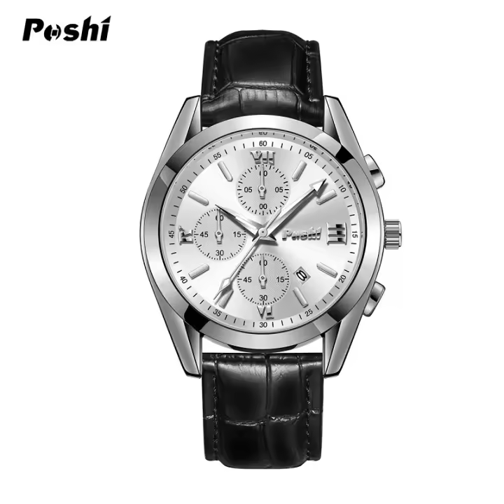 Reloj De Pulsera Deportivo Para Hombre POSHI Nueva Moda 2023 Con Correa De Cuero Lujo Movimiento De Cuarzo Calendario Impermeable Y Manos Luminosas - 1