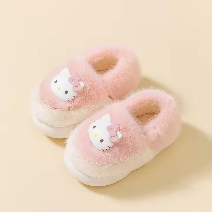 Zapatillas De Peluche Sanrio Para Niñas Con Suela Suave Y Antideslizante Diseño De Dibujos Animados Lindo Y Cálido Para Interior En Invierno - 1
