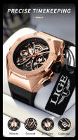 Reloj LIGE De Lujo Para Hombre Cronógrafo Resistente Al Agua Con Manos Luminosas Reloj Deportivo De Cuarzo Con Fecha Y Display Sin Números Material De Correa De Silicona - details 5