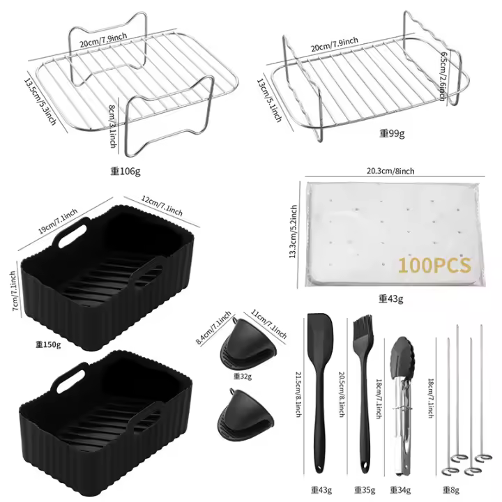 Juego de accesorios para freidora de aire, accesorio multifuncional para baño maría, con parrilla de doble capa de acero inoxidable de 7,9*5,3 pulgadas y rejilla para vapor, adecuado para uso doméstico - 1