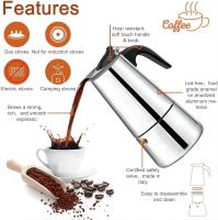 Cafetera Italiana en acero inoxidable para espresso 2/4/6/9 TAZAS Compatible con gas, vitrocerámica y estufa eléctrica. Uso doméstico y oficina. Cafetera Moka - details 3