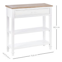 HOMCOM Mesa de Consola Multifuncional Mesa Auxiliar para Sala Pasillo Comedor con 2 Estantes 1 Cajón Extraíble Manija Estilo de Retro Pino 75,6x27,5x80,5 cm Madera Natural Blanco - details 3