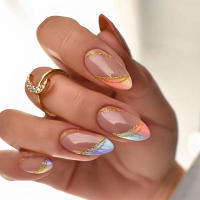 24pcs Uñas Postizas De Acrílico Almendra Con Diseño Gradient Azul Falso Cuidado De Uñas Artificiales Removible Impermeable Para Mujeres Y Niñas - details 3