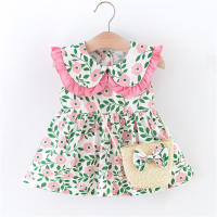 Conjunto De Vestido Y Bolso Para Bebé Niña Verano Estampado De Flores Sin Mangas Cuello Alto Princesa Ropa Infantil Talla True Fit - details 3
