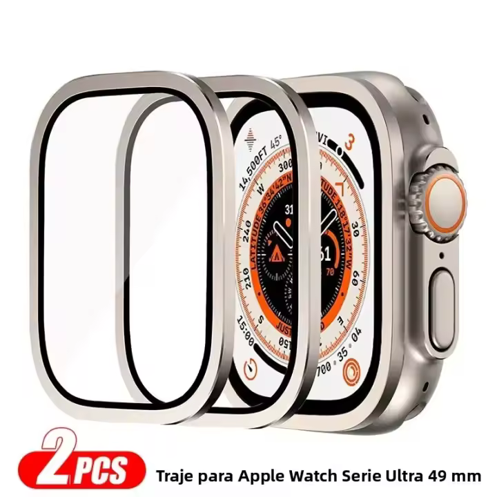 Protector De Pantalla De Vidrio Templado Para Apple Watch Ultra 49mm Anti-Arañazos HD Con Bumper Metálico Cubierta Completa Para Reloj IWatch Ultra 49mm - 1