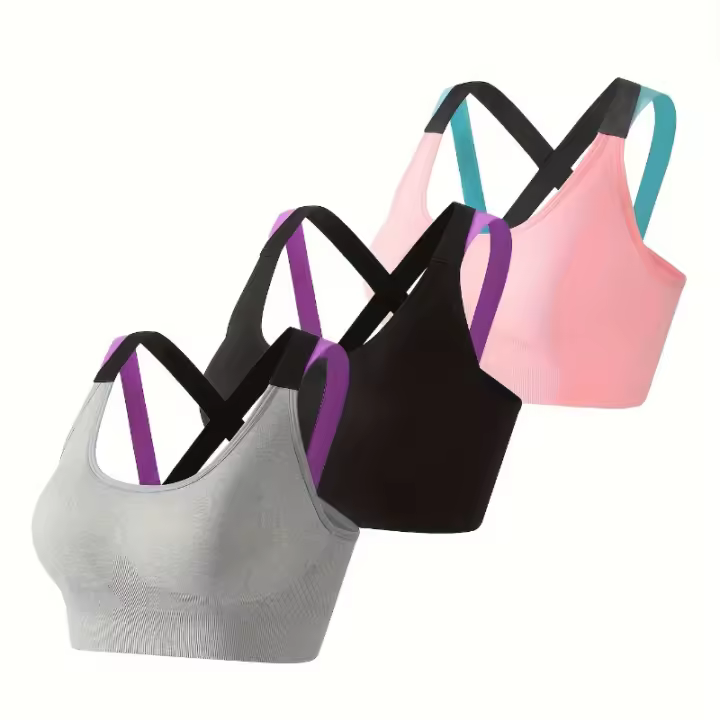 3 unids Deporte Sujetador superior para mujer transpirable absorber Sudor con almohadillas a prueba de golpes gimnasio correr fitness Yoga sin costura - 1