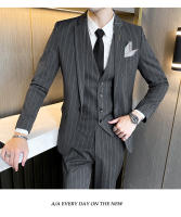 Traje De Tres Piezas Para Hombre (blazer+ Chaleco + Pantalones) Estilo Casual Elegante Con Rayas Adaptado a Todas Las Estaciones Vestimenta Adecuada Para Bodas Y Negocios - details 7