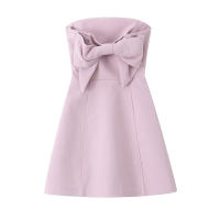 Nuevo Vestido Corto De Verano 2024 Para Mujer Estilo Europeo Y Americano Sexy Con Detalles De Lazo Top Tubo Sin Mangas De Poliéster - details 1