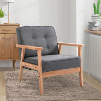 HOMCOM Butaca de Salón Moderno Sillón Individual Tapizado en Lino con Asiento Acolchado y Marco de Madera para Oficina Dormitorio Carga 200 kg 70x64,5x74 cm Gris - details 1