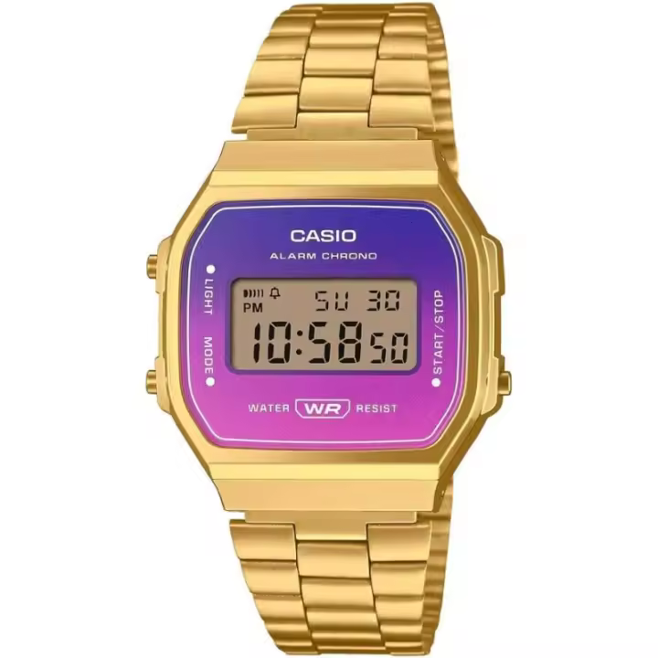 Reloj Casio digital A168WERG-2A correa dorada metálica esfera bicolor morado rosa A168WERG2A - 1