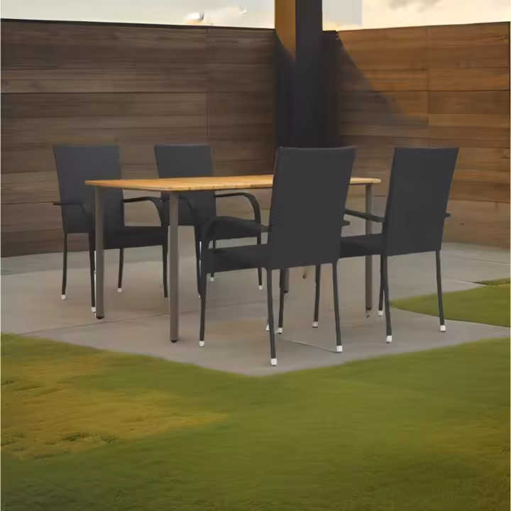 Conjunto de jardín 1 mesa + 4 sillas de ratán - 1