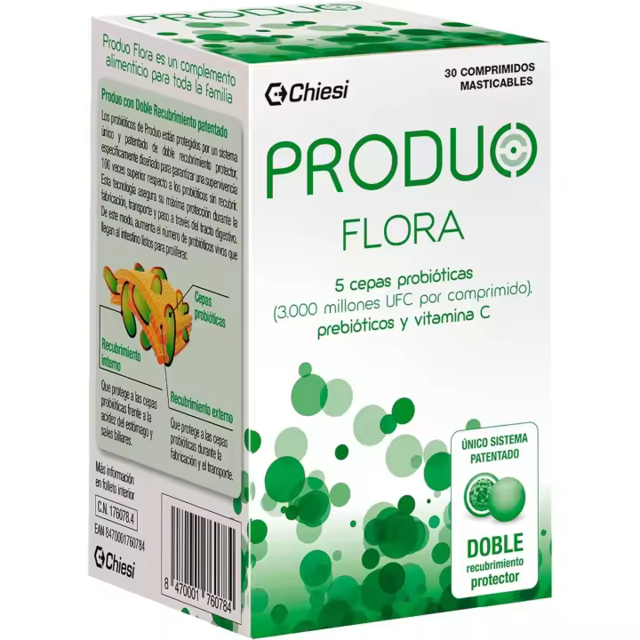 Produo Flora – Probiótico Intestinal, Doble Recubrimiento Protector, Ayuda a la Regeneración de la Flora Intestinal, 30 Comprimidos Masticables - 1