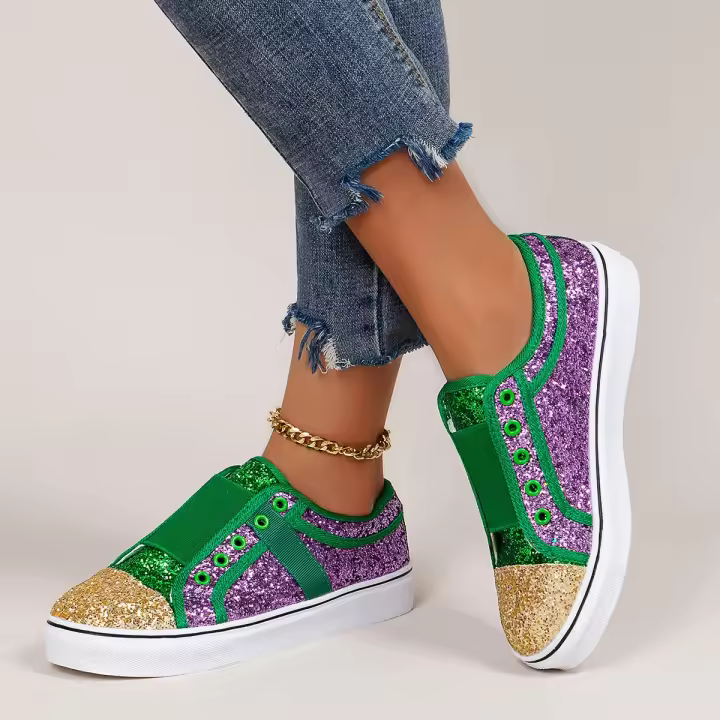 Zapatos De Mujer Moda Glitter Vulcanizadas Zapatillas Deportivas Casuales Transpirables Con Cordones Para Exterior - 1