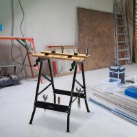 DURHAND Banco de Trabajo Plegable, 4 en 1, Mesa de Trabajo con 4 Abrazaderas Ajustables, 2 Manivelas, 2 Paneles de MDF, para Garaje y Taller, Carga 100 kg, 62,5x60,5x78,5 cm, Natural y Negro - details 1