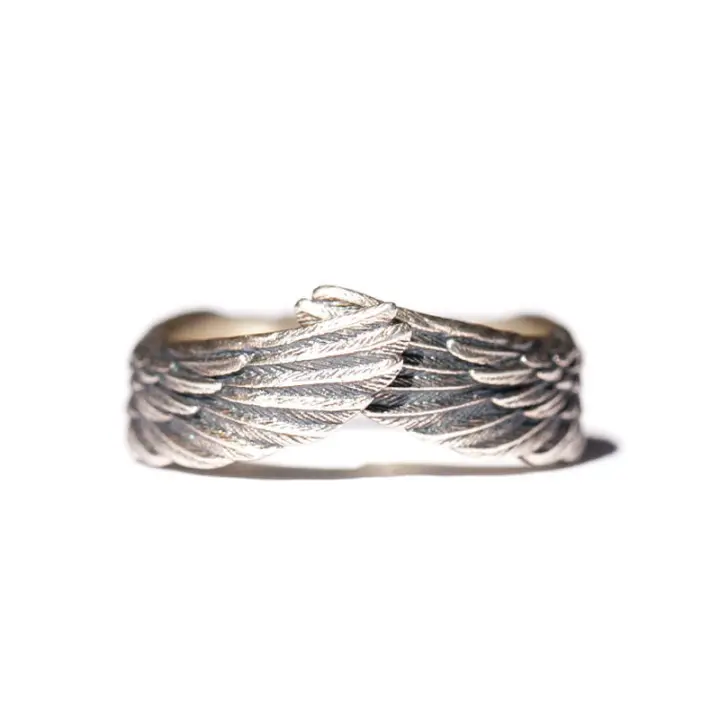 Anillo De La Guarda ajustable con Alas de Ángel y Plumas de Cobre retro, abierto, vintage de Plata Blanca, ideal Como regalo para Mujeres, hambres, Parejas y amigos. - 1