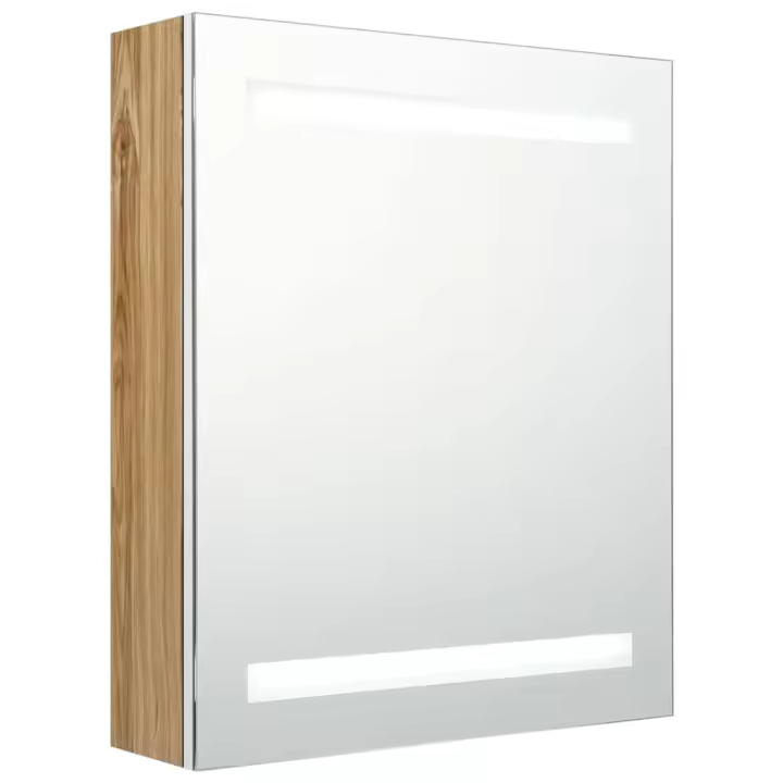 Armario de baño con Espejo LED Blanco y Roble 50x14x60 cm - 1