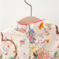 Vestido De Verano Para Niñas Estilo Chino Con Estampado De Conejo Y Flores Manga Corta Cuello Erguido Botones Vestido De Princesa - details 8