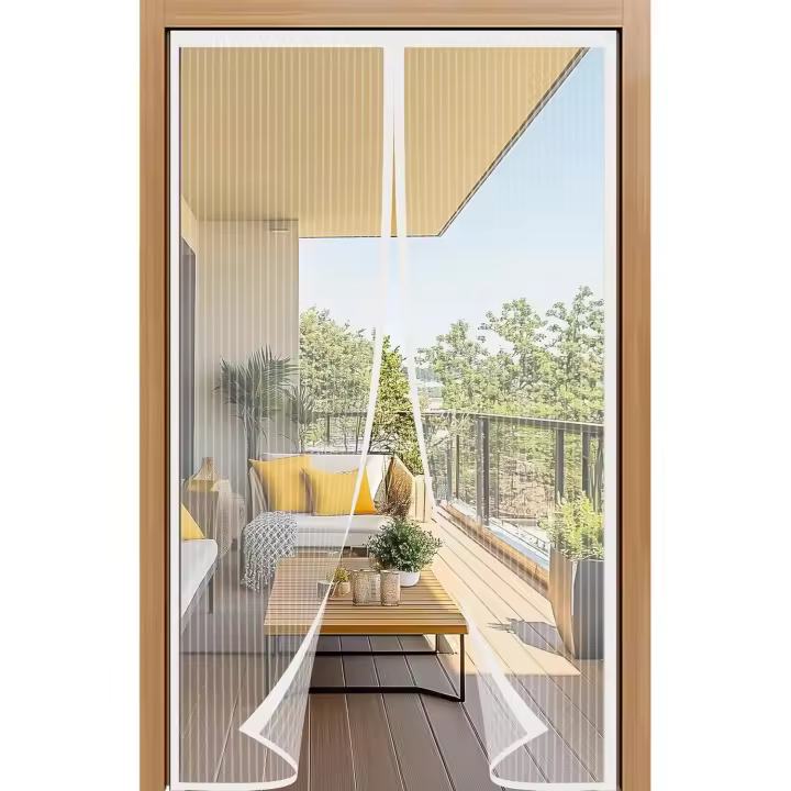 Mosquitera Magnética para Puerta, 130x210cm, Cortina de Malla Blanca con Imanes Potentes, Fácil de Instalar en la Puerta del Balcón Exterior, Disfruta el Verano - 1